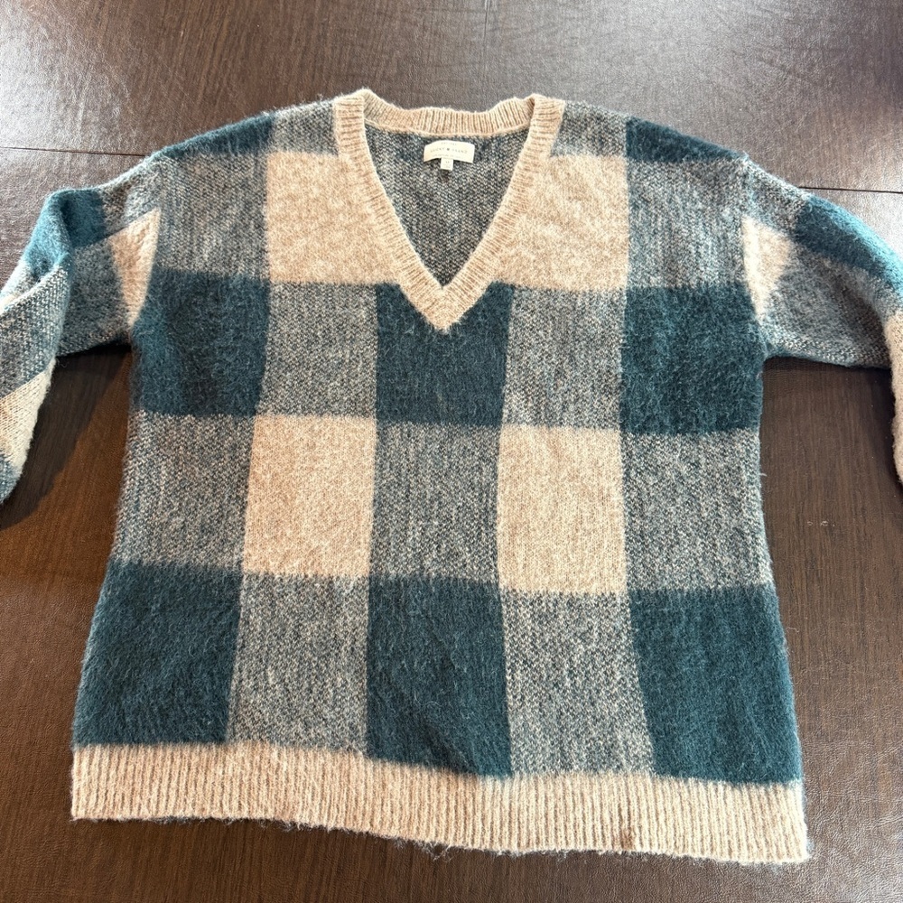 Lucky Brand Knit Sweater in Green and Cream Sz M - Picture 4 of 6